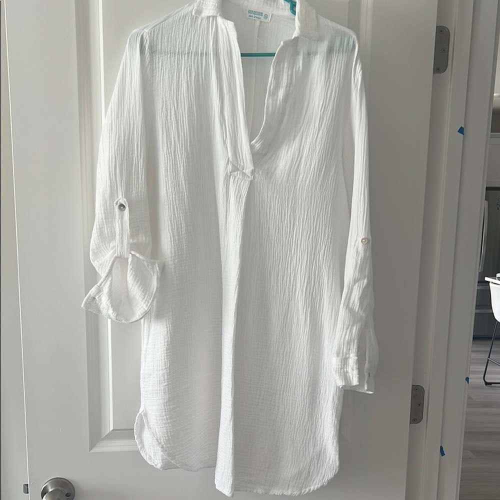 White Crinkly 💯 cotton super soft beach cover-up dress